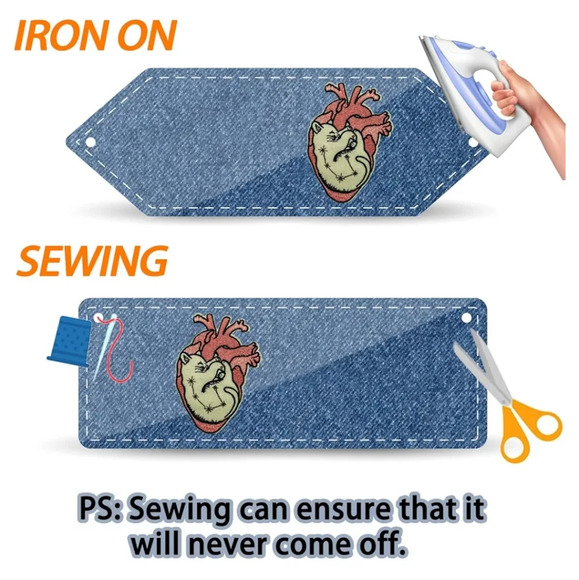 Iron On Patch, Heart with Cat Patch, Funny Cartoon Embroidered Badge Iron/Sew on - Picture 3 of 3